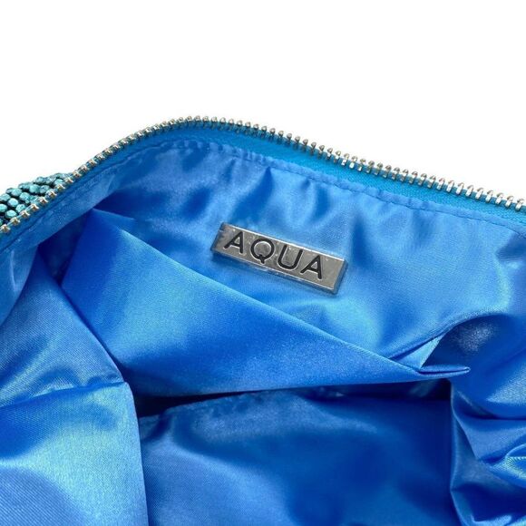 Aqua Crystal Glass Mesh Beaded Shoulder Bag Clutch Purse in Blue New